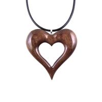 Wood Heart Necklace, Wooden Heart Pendant, Hand Carved 5th Anniversary Gift for Her, One of a Kind Handmade Jewelry