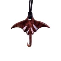 Manta Ray Necklace, Hand Carved Wooden Stingray Pendant, Mens Wood Necklace, Sea Animal Nautical Jewelry Gift for Him