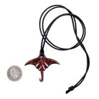 Manta Ray Necklace, Hand Carved Wooden Stingray Pendant, Mens Wood Necklace, Sea Animal Nautical Jewelry Gift for Him