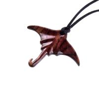 Manta Ray Necklace, Hand Carved Wooden Stingray Pendant, Mens Wood Necklace, Sea Animal Nautical Jewelry Gift for Him