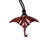 Manta Ray Necklace, Hand Carved Wooden Stingray Pendant, Mens Wood Necklace, Sea Animal Nautical Jewelry Gift for Him