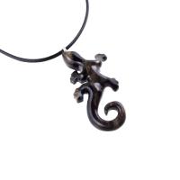 Hand Carved Lizard Pendant, Wooden Gecko Necklace, Wood Salamander Pendant, Totem Reptile Jewelry for Men Women