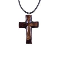 Brown reversible wooden cross pendant with 18 inches black cord necklace with lobster clasp