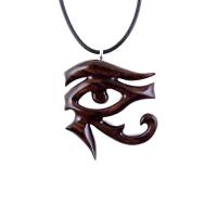 Eye of Horus Necklace, Hand Carved Wooden Eye of Ra Pendant, Egyptian Jewelry for Men or Women, African Jewelry, One of a Kind Gift