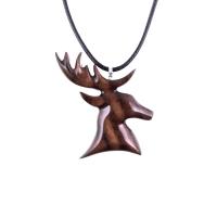 Stag Necklace, Hand Carved Wooden Deer Head Pendant, Buck Necklace, Mens Jewelry, Spirit Animal Totem Woodland Gift for Him