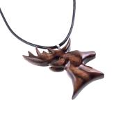 Stag Necklace, Hand Carved Wooden Deer Head Pendant, Buck Necklace, Mens Jewelry, Spirit Animal Totem Woodland Gift for Him
