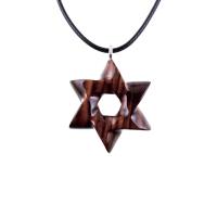 Star of David Pendant, Hand Carved Wooden Jewish Star Necklace for Men or Women, Wood Jewelry