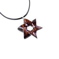 Star of David Pendant, Hand Carved Wooden Jewish Star Necklace for Men or Women, Wood Jewelry