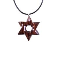 Star of David Pendant, Hand Carved Wooden Jewish Star Necklace for Men or Women, Wood Jewelry