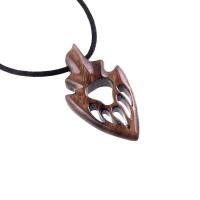 Wooden Bear Paw Necklace, Hand Carved Arrowhead Pendant, Totem Protection Amulet, Men Wood Jewelry