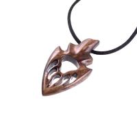 Wooden Bear Paw Necklace, Hand Carved Arrowhead Pendant, Totem Protection Amulet, Men Wood Jewelry