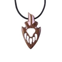 Wooden Bear Paw Necklace, Hand Carved Arrowhead Pendant, Totem Protection Amulet, Men Wood Jewelry