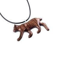 Hand Carved Wooden Lynx Pendant, Bobcat Necklace, Wildcat Totem Spirit Animal Wood Jewelry Handmade Gift for Men or Women
