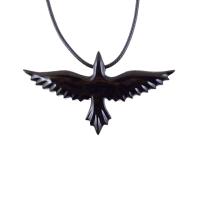 Black and brown reversible wooden flying raven pendant with 18 inches black cord necklace with lobster clasp.