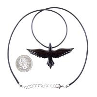 Raven Necklace, Hand Carved Wooden Crow Pendant for Men Women, Flying Bird Totem Wood Jewelry Gift in Black with Brown Streaks