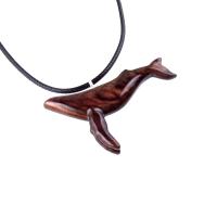 Humpback Whale Necklace, Hand Carved Wooden Sea Animal Pendant, Nautical Wood Jewelry, Whale-watcher Gift for Men Women