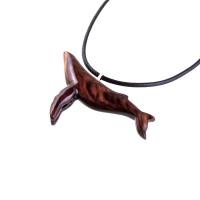 Humpback Whale Necklace, Hand Carved Wooden Sea Animal Pendant, Nautical Wood Jewelry, Whale-watcher Gift for Men Women