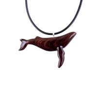 Humpback Whale Necklace, Hand Carved Wooden Sea Animal Pendant, Nautical Wood Jewelry, Whale-watcher Gift for Men Women