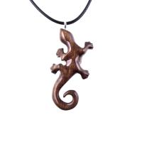 Hand Carved Gecko Pendant, Wooden Lizard Necklace, Wood Salamander Necklace, Totem Lizard Jewelry Gift for Men or Women