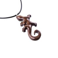 Hand Carved Gecko Pendant, Wooden Lizard Necklace, Wood Salamander Necklace, Totem Lizard Jewelry Gift for Men or Women