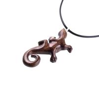 Hand Carved Gecko Pendant, Wooden Lizard Necklace, Wood Salamander Necklace, Totem Lizard Jewelry Gift for Men or Women
