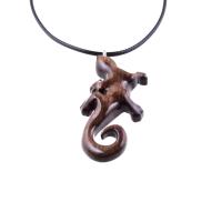 Hand Carved Gecko Pendant, Wooden Lizard Necklace, Wood Salamander Necklace, Totem Lizard Jewelry Gift for Men or Women