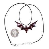 Hand Carved Bat Necklace, Wooden Bat Pendant, Totem Spirit Animal Handmade Wood Jewelry for Men Women