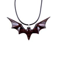 Hand Carved Bat Necklace, Wooden Bat Pendant, Totem Spirit Animal Handmade Wood Jewelry for Men Women