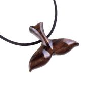 Hand Carved Wooden Whale Tail Pendant Necklace - Men's Nautical Wood Jewelry, Unique Gift for Him