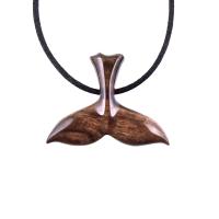 Hand Carved Wooden Whale Tail Pendant Necklace - Men's Nautical Wood Jewelry, Unique Gift for Him