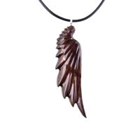 Hand Carved Angel Wing Pendant, Wooden Wing Necklace, Protection Amulet Gift for Him, One of a Kind Men Wood Jewelry
