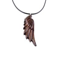 Hand Carved Angel Wing Pendant, Wooden Wing Necklace, Protection Amulet Gift for Him, One of a Kind Men Wood Jewelry
