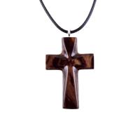 Reddish-brown reversible wooden cross pendant with 18 inches black cord necklace with lobster clasp
