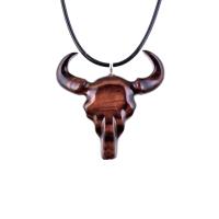 Hand Carved Bull Pendant, Wooden Bull Skull Necklace, Bison Necklace, Mens Ox Pendant, Taurus Jewelry Gift for Him