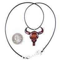 Hand Carved Bull Pendant, Wooden Bull Skull Necklace, Bison Necklace, Mens Ox Pendant, Taurus Jewelry Gift for Him