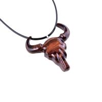 Hand Carved Bull Pendant, Wooden Bull Skull Necklace, Bison Necklace, Mens Ox Pendant, Taurus Jewelry Gift for Him