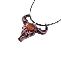 Hand Carved Bull Pendant, Wooden Bull Skull Necklace, Bison Necklace, Mens Ox Pendant, Taurus Jewelry Gift for Him