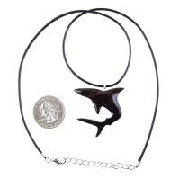 Shark Pendant, Hand Carved Wooden Shark Necklace, Mens Wood Pendant, Nautical Jewelry Gift for Him in Black with Brown Streaks