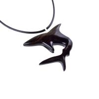 Shark Pendant, Hand Carved Wooden Shark Necklace, Mens Wood Pendant, Nautical Jewelry Gift for Him in Black with Brown Streaks