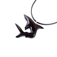 Shark Pendant, Hand Carved Wooden Shark Necklace, Mens Wood Pendant, Nautical Jewelry Gift for Him in Black with Brown Streaks