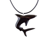 Shark Pendant, Hand Carved Wooden Shark Necklace, Mens Wood Pendant, Nautical Jewelry Gift for Him in Black with Brown Streaks