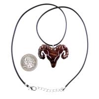Ram Head Pendant Necklace, Hand Carved Wooden Sheep Jewelry, One-of-a-Kind Handmade Aries Gift for Him