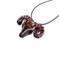 Ram Head Pendant Necklace, Hand Carved Wooden Sheep Jewelry, One-of-a-Kind Handmade Aries Gift for Him