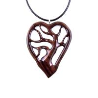 Wooden Tree of Life Pendant, Hand Carved Wood Heart Necklace, 5th Anniversary Gift for Her, Handmade One of a Kind Wood Jewelry