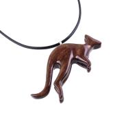Kangaroo Necklace, Hand Carved Wooden Kangaroo Pendant, Wood Necklace, Spirit Animal Jewelry, Gift for Men or Women