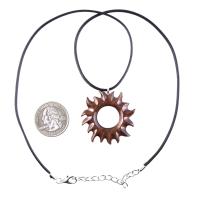 Wooden Sun Pendant, Hand Carved Sun Necklace, Celestial Jewelry, Solar Eclipse Wood Jewelry for Men Women