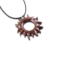 Wooden Sun Pendant, Hand Carved Sun Necklace, Celestial Jewelry, Solar Eclipse Wood Jewelry for Men Women