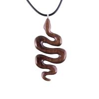 Snake Pendant, Hand Carved Wooden Snake Necklace, Wood Serpent Necklace, Reptile Jewelry, One of a Kind Gift for Her Him
