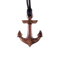 Wooden Anchor Pendant, Hand Carved Sailor Necklace, Mens Nautical Wood Jewelry, One of a Kind Gift for Him