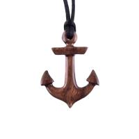 Wooden Anchor Pendant, Hand Carved Sailor Necklace, Mens Nautical Wood Jewelry, One of a Kind Gift for Him